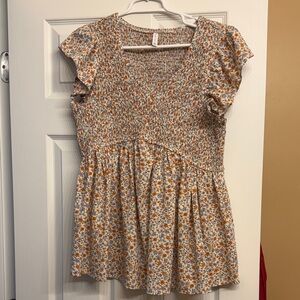 Floral Smocked Women's Top - Orange and White